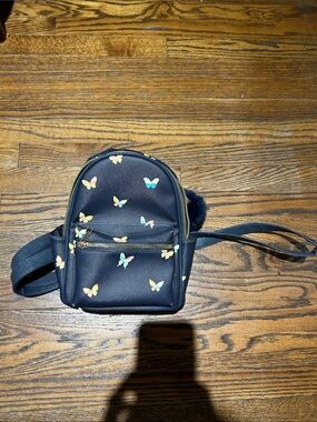 Navy Mini Backpack with Multicolor Butterfly Print